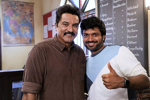 Anil Ravipudi with Sarath Kumar on the sets of 'NBK108'. (Photo | Anil Ravipudi Twitter)