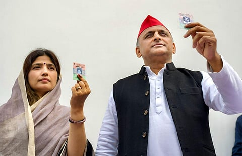 Samajwadi Party President Akhilesh Yadav and his wife  Dimple Yadav. (File Photo | PTI)