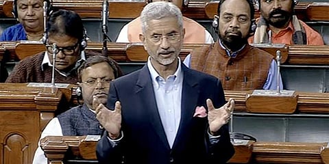 External Affairs Minister S Jaishankar speaks in Lok Sabha during the Winter Session of Parliament, in New Delhi. (Photo | ANI via Sansad TV )