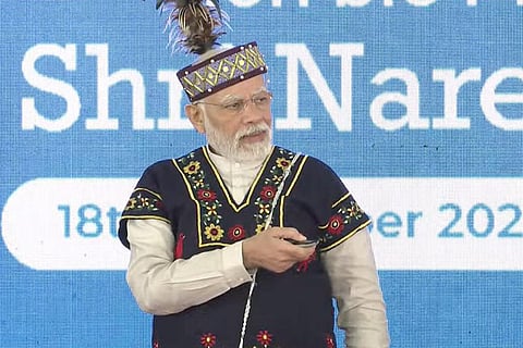 Prime Minister Narendra Modi inaugurates various developmental works during the golden jubilee celebrations of the North Eastern Council. (Photo | PTI)
