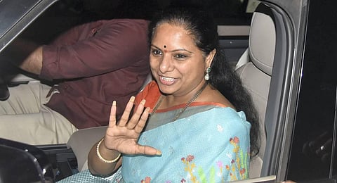 Bharat Rashtra Samithi (BRS) MLC K Kavitha after questioning by the CBI in connection with the 'Delhi excise policy scam', in Hyderabad. (File Photo | PTI)