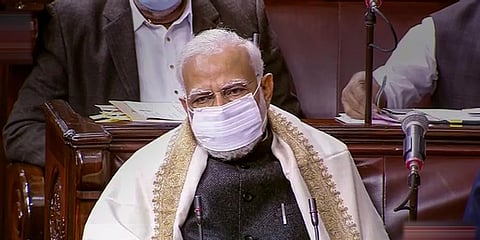 Prime Minister Narendra Modi in the Rajya Sabha during the Winter Session of Parliament, in New Delhi, Dec. 22, 2022. (Photo | PTI)