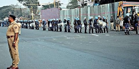 Police and RAF personnel at the dargah site on Wednesday| D Hemanth
