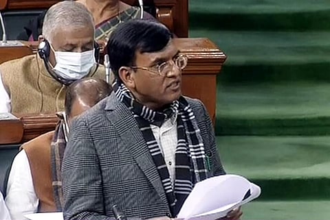 Union Health Minister Mansukh Mandaviya speaks in Lok Sabha during the Winter Session of Parliament, in New Delhi. (Photo | ANI via Sansad TV)