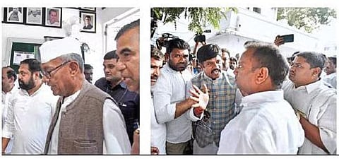Digvijay Singh arrives to resolve ongoing rift between Congress ‘natives’ and ‘loyalists, while supporters of TPCC chief Revanth Reddy and party senior leaders are engaged in a heated argument | RVK