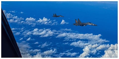 In this photo released by Xinhua News Agency, fighter jets of the Eastern Theater Command of the Chinese PLA conduct a joint combat training exercises around the Taiwan Island. (File photo | AP).