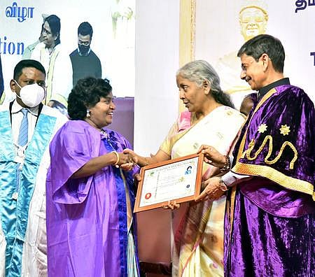 Union Finance Minister Nirmala Sitaraman at the 35th convocation of Tamil Nadu Dr. MGR Medical University, in Chennai on Saturday | P Jawahar