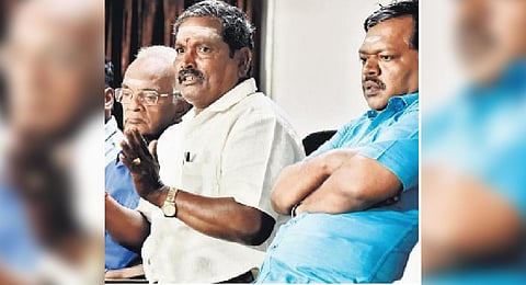 BAPASI joint secretary, S  Subramanian, secretary, SK Murugan, and president,  S Vairavan, at the press meet | P JAWAHAR