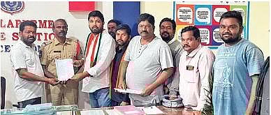 TPCC general secretary Madhusudhan Reddy files a complaint at Abdullahpurmet Police Station on Monday