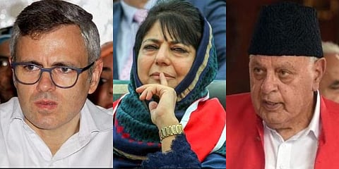 National Conference VP Omar Abdullah, National Conference chief Farooq Abdullah  (File Photo | PTI) PDP chief Mehbooba Mufti. (File | EPS)