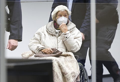 Irmgard Furchner, accused of being part of the apparatus that helped the Nazis' Stutthof concentration camp function, appears in court for the verdict in her trial in Itzehoe, Germany. (Photo | AP)