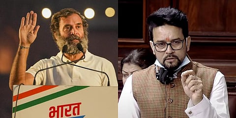 Congress leader Rahul Gandhi (L) and Union Minister Anurag Thakur. (File Photo | PTI)