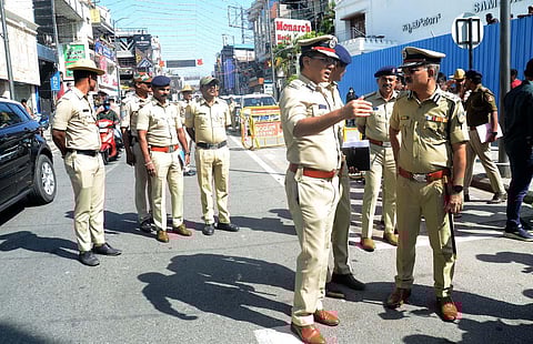 City Police Commissioner CH Pratap Reddy inspects Brigade Road on Wednesday. (Photo |  Shashidhar Byrappa, EPS)