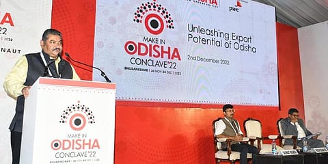 Industries Minister Pratap Deb addressing a delegation at Make in Odisha Conclave 2022.(Photo | EPS)