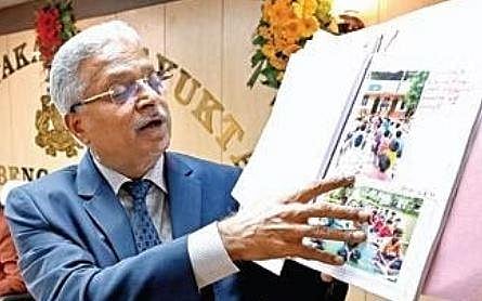 Lokayukta Justice BS Patil addresses officials of the anti-corruption agency in Bengaluru on Friday | nagaraja gadekal