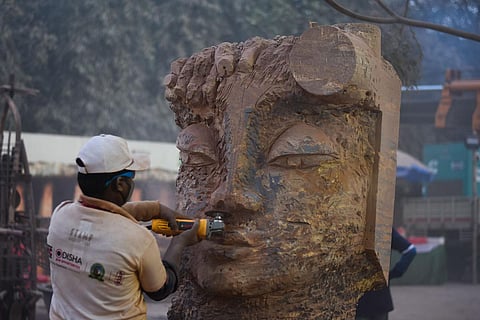 16 international artists from different countries and from within India crafted sculptures of 8 to 10 ft height for 15 days at the International Sculptors Symposium at Kala Bhoomi which concluded on December 29, 2022, in Bhubaneswar. (Photo | Debadatta Ma