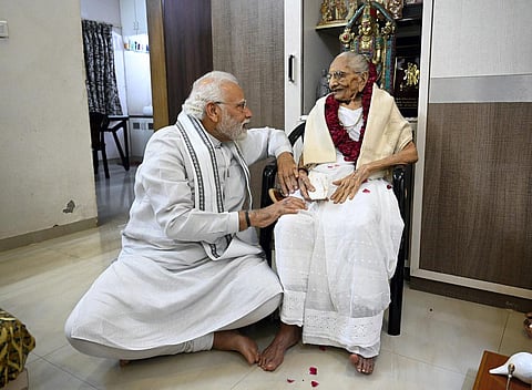 Prime Minister Narendra Modi's mother Heeraben Modi passed away at the age of 100. (Photo | PTI)