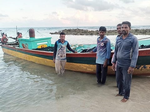 The fishermen from Tamil Nadu who landed at Valvettithurai near Jaffna in Sri Lanka, on Thursday | Express
