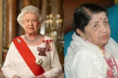 Queen Elizabeth II and Lata Mangeshkar (Photo | IANS)