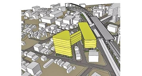The building with eight floors (in yellow) will come up for commercial use  ​