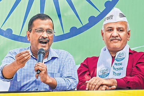 Delhi CM Arvind Kejriwal with Deputy CM Manish Sisodia.