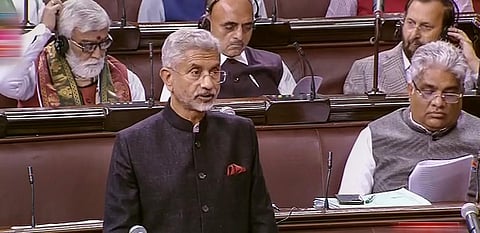 External Affairs Minister S Jaishankar speaks in the Rajya Sabha on the first day of the Winter Session of Parliament, in New Delhi. (Photo | PTI)