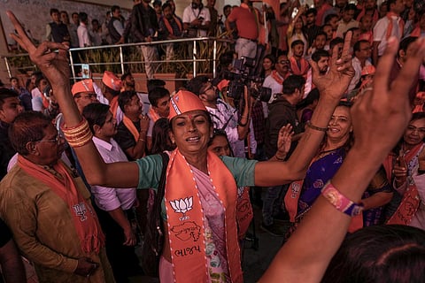 Prime Minister Narendra Modi's Bharatiya Janata Party (BJP) appears headed for a record victory in Gujarat as trends available after five rounds of voting showed the party was leading in 156 of the state's 182 assembly seats that went to polls earlier thi
