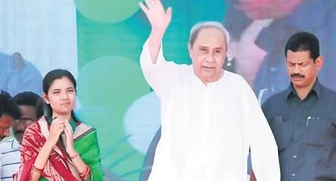 File photo of Chief Minister Naveen Patnaik waving to the crowd at a rally in Padampur | Express