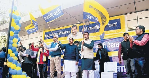 AAP leaders Sanjay Singh and Gopal Rai address media after the party got status of National Party on Thursday | Parveen Negi