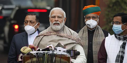 PM Narendra Modi speaks to the media ahead of the Budget Session in New Delhi. (Photo| Shekhar Yadav, EPS)