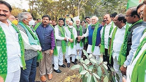 MPs from different political parties take part in a Green India Challenge programme organised in New Delhi on Wednesday