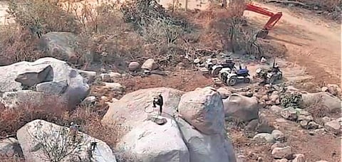A viral video shows drilling of rocks at Khajaguda in Hyderabad