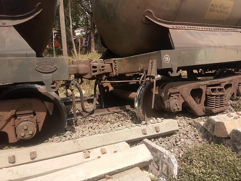 The goods train that detailed near Puthukkad in Thrissur (Photo | Express)