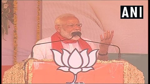 Prime Minister Narendra Modi speaking at a rally in UP's Kannauj (Photo | Twitter/ANI)