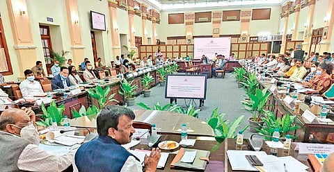 Union Minister of State A Narayanaswamy holds a review meeting in Bengaluru