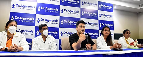 Doctors of Dr Agarwal's Eye hospital during a media briefing. ( Photo | Ashwin Prasath, EPS)