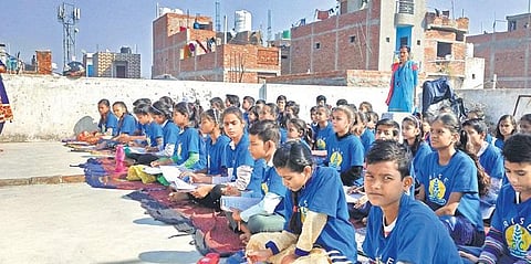 Snapshots of slum kids in Delhi government schools benefitting from AROH’s efforts