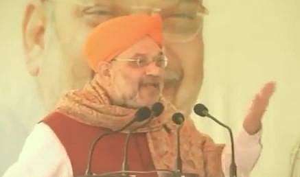 Union Home Minister Amit Shah addressing a rally in Punjab's Patiala on Sunday. (Photo | EPS)