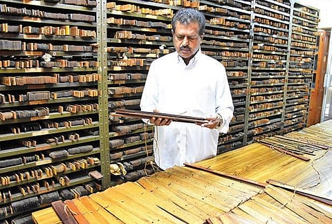 Surendra Reddy, director at Oriental Research Institute; Manuscripts stored in the archive of the Institute in Tirupati | Madhav K