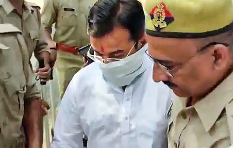 Ashish Mishra, accused in the Tikonia violence case, arrives at the Crime Branch office in Lakhimpur Kheri. (File Photo | PTI)