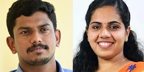 Balussery MLA Sachin Dev, left, and Thiruvananthapuram mayor S Arya Rajendran