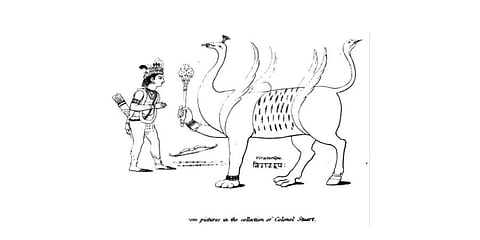 A contemporary mural from Puri showing Arjuna worshipping the Navagunjara, considered Sri Krishna’s Virat-swarupa