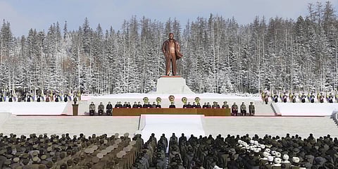 North Korean government, a meeting is held to celebrate the 80th birth anniversary of North Korea's late leader Kim Jong Il in Samjiyon City, North Korea Tuesday, Feb. 15, 2022.(Photo | AP)