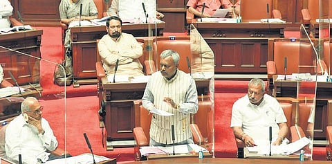 Minister S T Somashekar makes a point in the Council on Tuesday | Nagaraja Gadekal