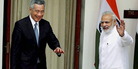 Prime Minister Narendra Modi with his Singapore counterpart Lee Hsien Loong (File Photo | PTI)