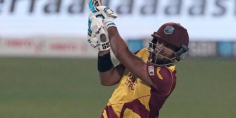 West Indies’ Nicholas Pooran plays a shot during the first Twenty20 international cricket match between India and West Indies in Kolkata. (Photo | AP)