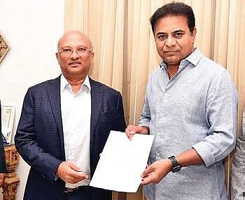 IT & MAUD Minister KT Rama Rao with MRF India VC and MD Arun Mammen.