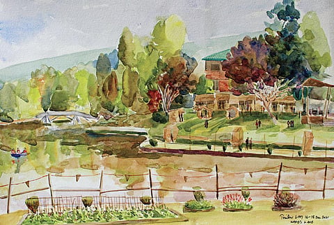 ‘Nan Pollock‘—Winter Tales by Treiborlang Mawlong, displayed at the 'Tales from the Lake: A Plein Air Art Exhibition', an art exhibition that showcases Meghalaya