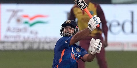 India's Rishabh Pant plays a shot during the second Twenty20 international cricket match between India and West Indies in Kolkata, India, Friday, Feb. 18, 2022. (Photo | AP)
