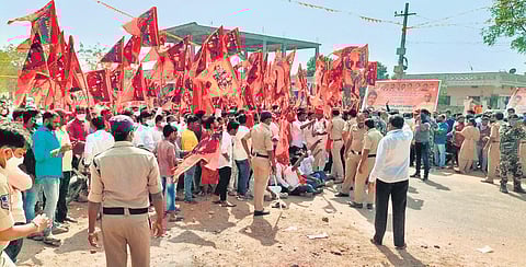 Police brings the situation under control as TRS and BJP workers clash  in Nizamabad district’s Dharpally village on Saturday